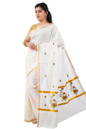 Selvamani tex kerala kasavu cotton saree with running blouse
