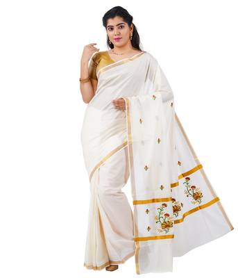 Selvamani tex kerala kasavu cotton saree with running blouse 2