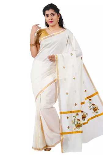 Selvamani tex kerala kasavu cotton saree with running blouse