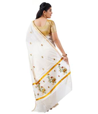 Selvamani tex kerala kasavu cotton saree with running blouse 4