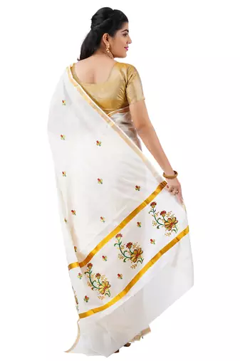 Selvamani tex kerala kasavu cotton saree with running blouse
