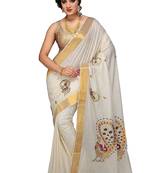 Selvamani tex kerala kasavu cotton saree with running blouse