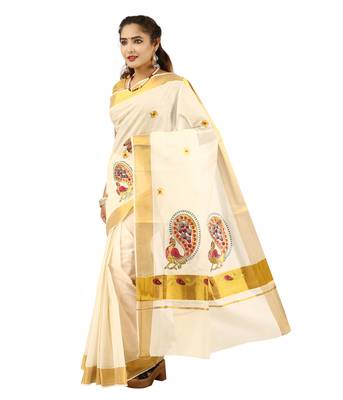 Selvamani tex kerala kasavu cotton saree with running blouse 1