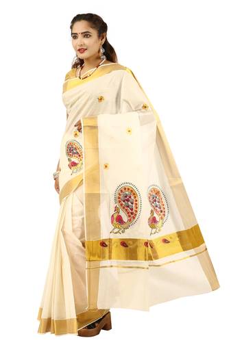 Selvamani tex kerala kasavu cotton saree with running blouse