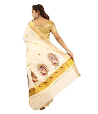 Selvamani tex kerala kasavu cotton saree with running blouse 2