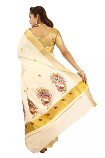 Selvamani tex kerala kasavu cotton saree with running blouse