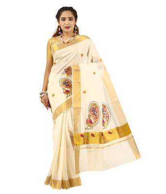 Selvamani tex kerala kasavu cotton saree with running blouse 3