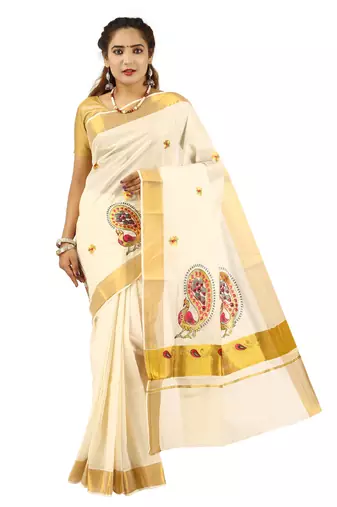 Selvamani tex kerala kasavu cotton saree with running blouse
