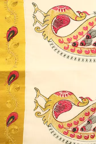 Selvamani tex kerala kasavu cotton saree with running blouse
