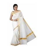 Selvamani tex kerala kasavu cotton saree with running blouse