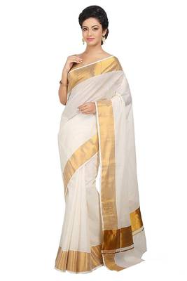 Selvamani tex kerala kasavu cotton saree with running blouse 1