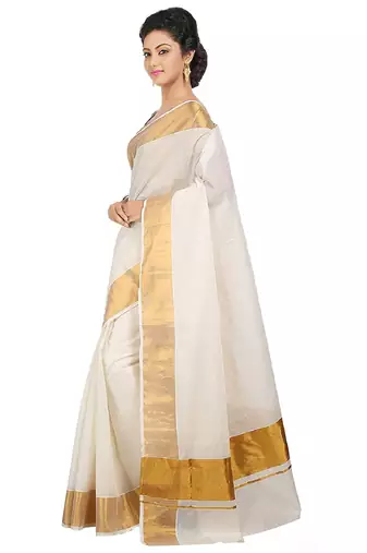 Selvamani tex kerala kasavu cotton saree with running blouse