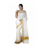 Selvamani tex kerala kasavu cotton saree with running blouse