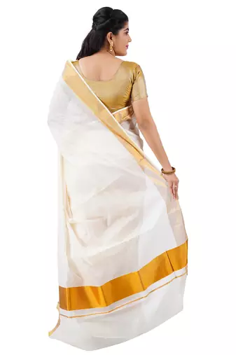 Selvamani tex kerala kasavu cotton saree with running blouse