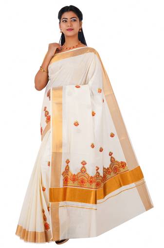 Selvamani tex kerala kasavu cotton saree with running blouse