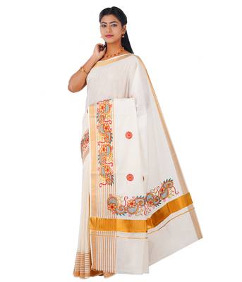 Selvamani tex kerala kasavu cotton saree with running blouse 1