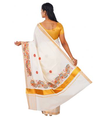 Selvamani tex kerala kasavu cotton saree with running blouse 2