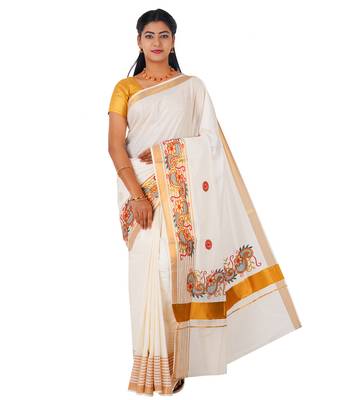 Selvamani tex kerala kasavu cotton saree with running blouse 3