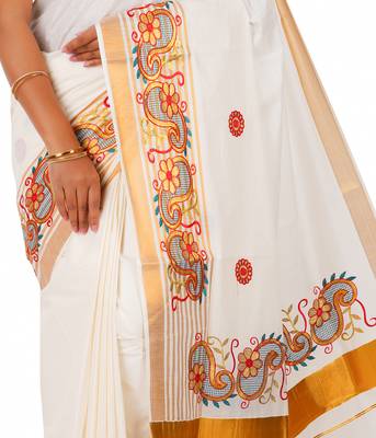 Selvamani tex kerala kasavu cotton saree with running blouse 4
