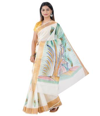 Selvamani tex kerala kasavu cotton saree with running blouse 1