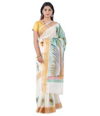 Selvamani tex kerala kasavu cotton saree with running blouse 2
