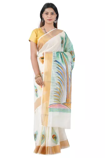 Selvamani tex kerala kasavu cotton saree with running blouse