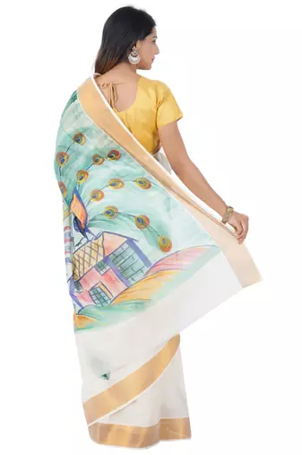 Selvamani tex kerala kasavu cotton saree with running blouse
