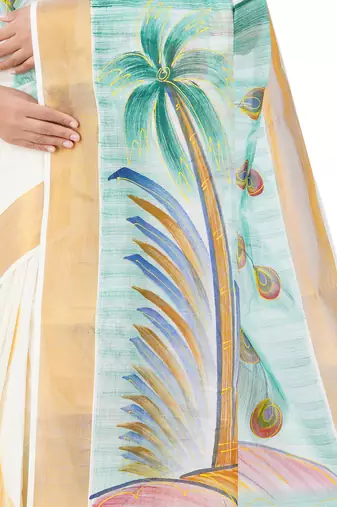 Selvamani tex kerala kasavu cotton saree with running blouse