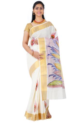Selvamani tex kerala kasavu cotton saree with running blouse