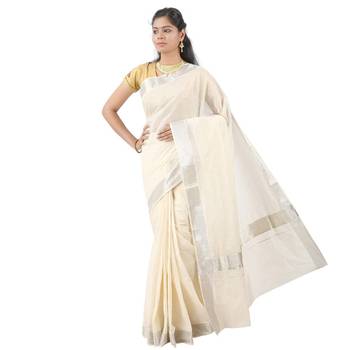 Selvamani tex kerala kasavu cotton saree with running blouse 1