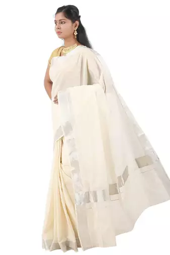 Selvamani tex kerala kasavu cotton saree with running blouse