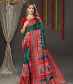 Vsaree Green Dola Silk Patola Printed Saree With Beautiful Contrast Printed Blouse For Women