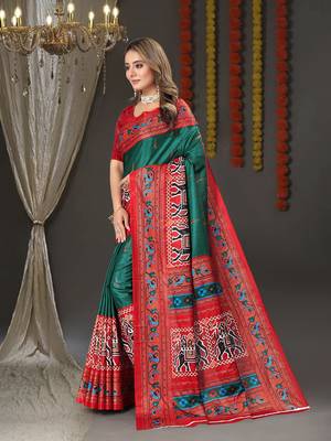 Vsaree Green Dola Silk Patola Printed Saree With Beautiful Contrast Printed Blouse For Women 2