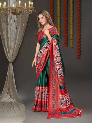 Vsaree Green Dola Silk Patola Printed Saree With Beautiful Contrast Printed Blouse For Women 3
