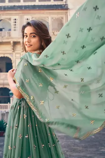 Sage Green Georgette Lehenga Choli Set