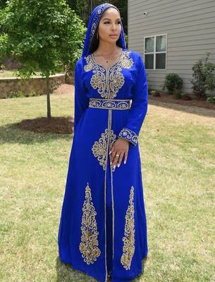 Luxurious Royal Blue Kaftan Gown with Gold Zari Work | Wedding & Formal Event Dress 1