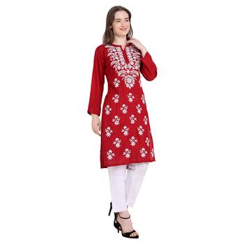 Lucknowi embroidered rayon kurta 4