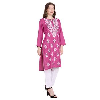 Lucknowi embroidered rayon kurta 4