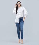 White long collar embellished satin shirt