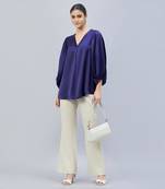 Navy blue embellished satin shirt