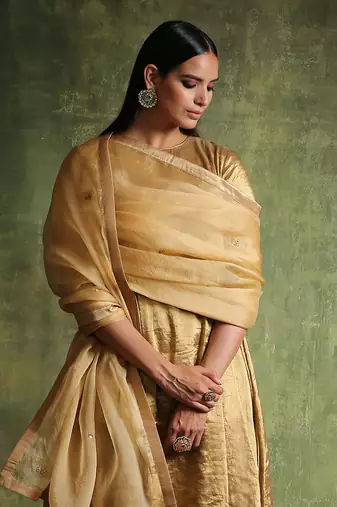 Gold chanderi tissue kurta set