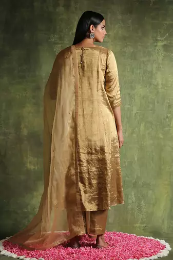 Gold chanderi tissue kurta set