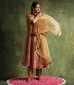 Rose gold pure chanderi tissue kurta set