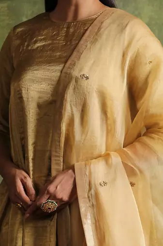 Rose gold pure chanderi tissue kurta set