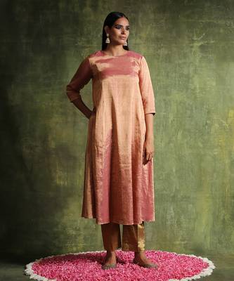 Rose gold pure chanderi tissue kurta set 5