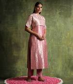 Dusty pink pure katan silk brocade kurta set