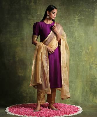 Deep purple pure habutai silk kurta set 1