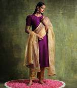Deep purple pure habutai silk kurta set