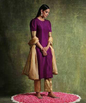 Deep purple pure habutai silk kurta set 2