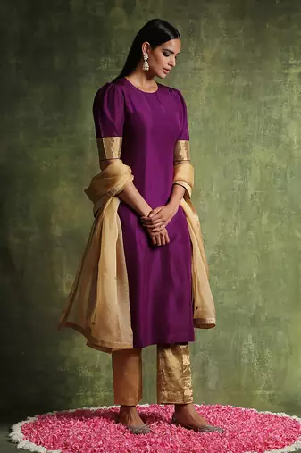 Deep purple pure habutai silk kurta set